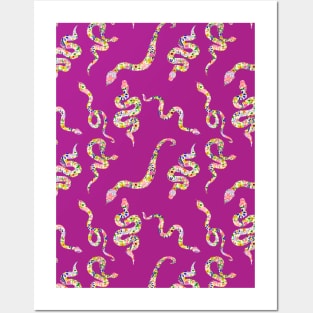 Floral Snakes // Raspberry Posters and Art